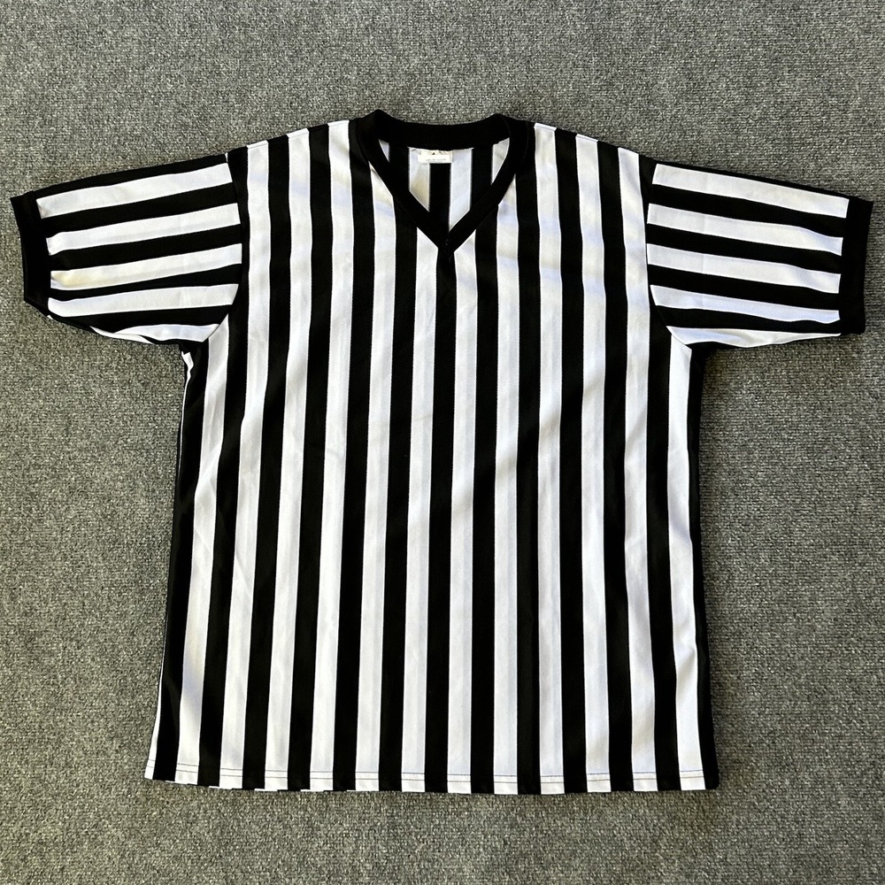 Referee Shirt Men Extra Large Majestic Striped Vintage USA Made Jersey Top Zebra